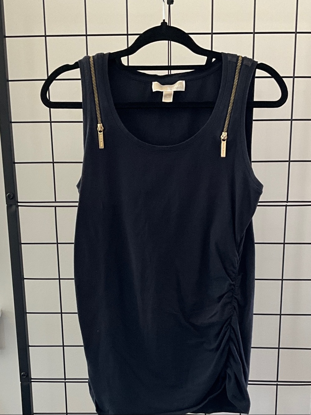 Michael Kors Black Tank with Gold Shoulder Zippers